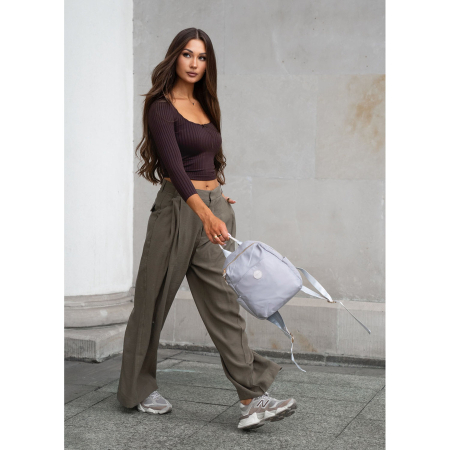 Rucsac gri de damă din nailon și piele ecologică cu buzunar exterior - Peterson PTR-PTN JN-17-0429 GRAY [10]
