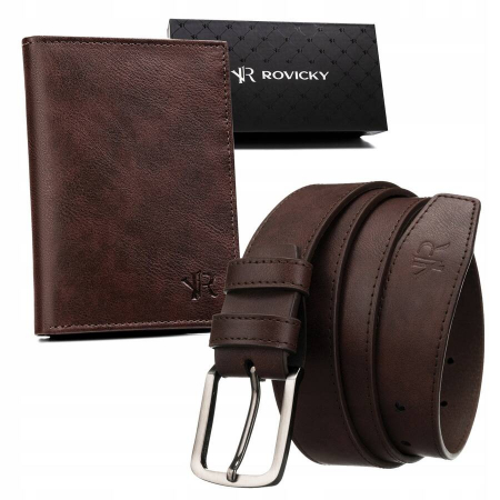 Seturi Cadou - Set cadou portofel barbati si curea din piele Rovicky PTR-R-N004-110-PU04 BRO