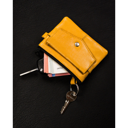 Husa galbena pentru chei din piele naturala cu inchidere cu fermoar PTR-KC-01-PDM YELLOW [5]
