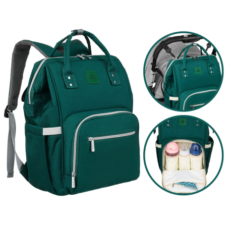 Genti multifunctionale mamici - Rucsac multifunctional pentru mamici cu buzunare cu fermoar de culoare verde - Peterson PTR-PTN MB1-5985 GREEN