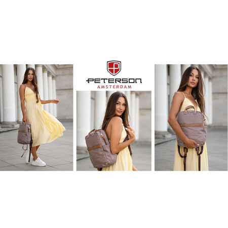 Rucsac de damă bej din nylon cu bretele reglabile și închidere cu fermoar - Peterson PTR-PTN JN-08-0016 BEIGE [9]