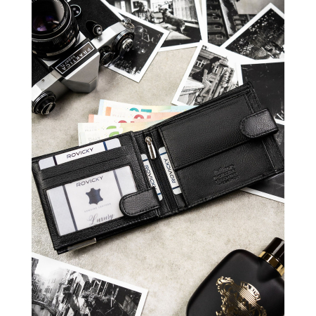 Portofel bărbătesc mare din piele naturală neagră cu închidere cu capsă - 4U Cavaldi PTR-N992L-P-PDM-BL BLACK [5]