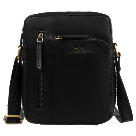 Geantă elegantă de culoare neagră pentru bărbați, din piele naturală, cu buzunar exterior cu fermoar - Peterson PTR-PTN YP002-TUM-0437 B [1]