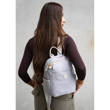 Rucsac gri de damă din nailon și piele ecologică cu buzunar exterior - Peterson PTR-PTN JN-17-0429 GRAY [4]