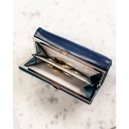 Portofel de damă din piele naturală și ecologică de culoare bleumarin, cu închidere cu capsă și clemă - Peterson PTR-PTN PX23-F773 NAVY [8]