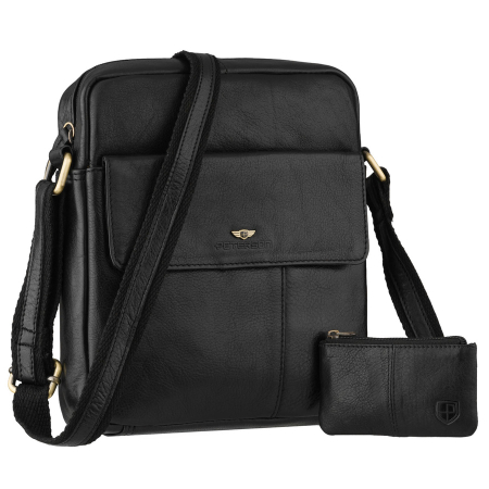  Handbags - Geantă bărbătească neagră din piele naturală, cu un singur compartiment - Peterson