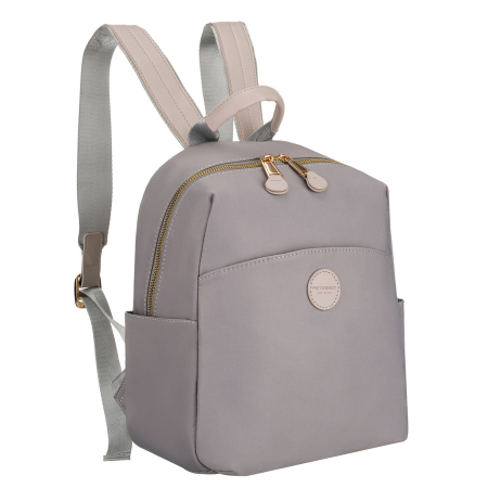 Import - Rucsac gri de damă din nailon și piele ecologică cu buzunar exterior - Peterson PTR-PTN JN-17-0429 GRAY