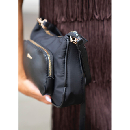 Geantă de damă neagră, din nailon și piele ecologică, cu mânere și curea detașabilă - Peterson PTR-PTN JN-16-0375 BLACK [4]