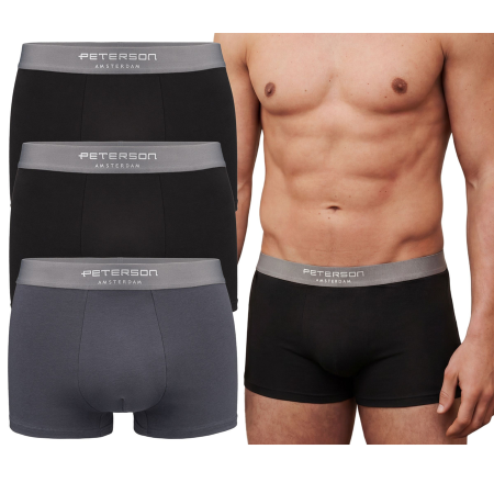 Boxeri bărbătești din bumbac, set de 3 perechi, negru - gri XL - Peterson PTR-PTN MY-3-B01XL-BL-DG