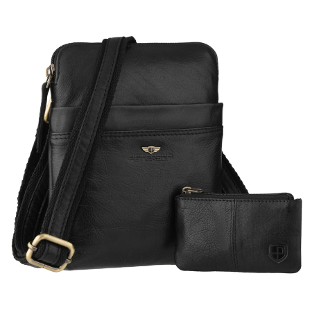  Handbags - Geantă bărbătească din piele neagră, cu husă pentru chei inclusă - Peterson