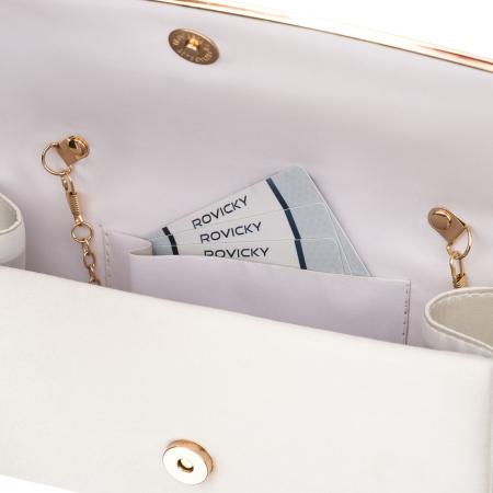 Geantă tip clutch de damă din material sintetic alb, suspendată cu lanț - Rovicky R-XS028-3-0665 WHITE [5]
