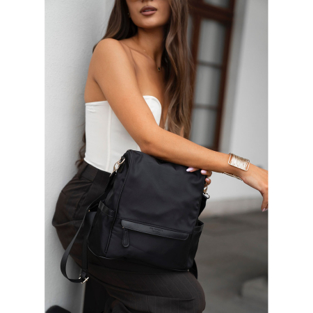 Rucsac negru de damă din nailon și piele ecologică cu bretele reglabile - Peterson PTR-PTN JN-12-0191 BLACK [2]