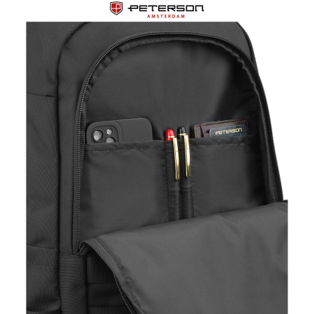 Rucsac mare din poliester negru cu închidere cu fermoar și compartiment pentru laptop - Peterson [17]