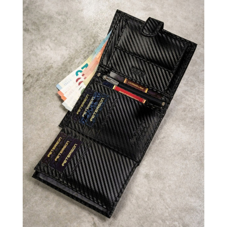 Set cadou: portofel vertical bărbătesc de culoare neagră și curea din piele naturală cu cataramă automată - Peterson [5]