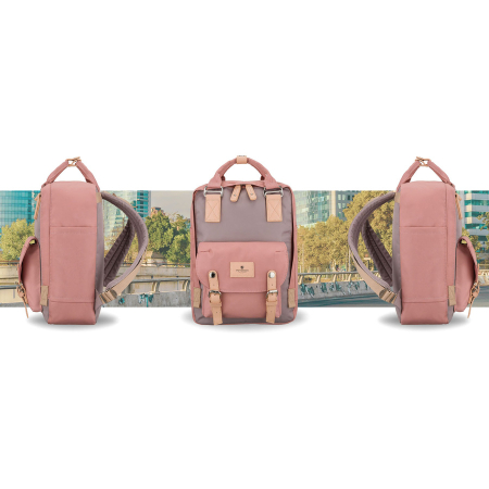 Rucsac de damă roz și gri din poliester și piele ecologică, cu un singur compartiment - Peterson PTR-PTN GAMMA WOODROSE-G [13]