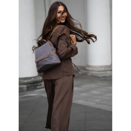 Rucsac gri de damă din nailon și piele ecologică cu curea detașabilă, compartiment unic - Peterson PTR-PTN JN-12-0238 GRAY [7]