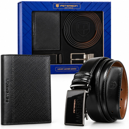  Handbags, Wallets & Cases  - Set cadou: Portofel bărbătesc din piele neagră și curea reversibilă cu catarame interschimbabile - Peterson - Giovanni – Eleganza Senza Tempo