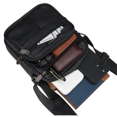 Geantă bărbătească din piele naturală de culoare neagră, cu închidere cu fermoar - Rovicky R-ST7-04-7601-BLACK [8]