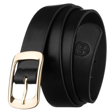  Belts - Curea de damă neagră, îngustă, din piele ecologică, cu cataramă aurie - Peterson PTR-PTN STU-17G2