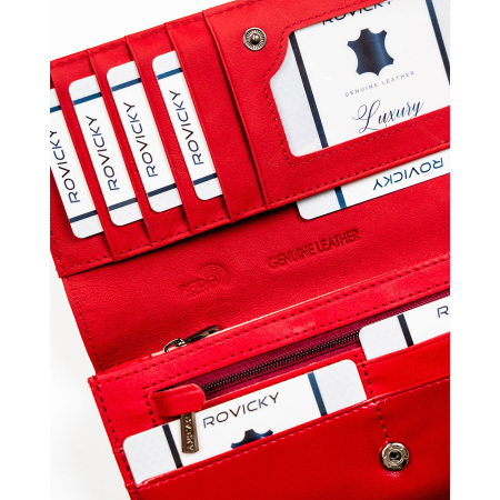 Portofel mare de damă din piele lăcuită, confecționat din piele naturală și ecologică, închidere clasică cu capsă orizontală, protecție RFID - Rovicky PTR-RPN-27-YM-5821 [6]