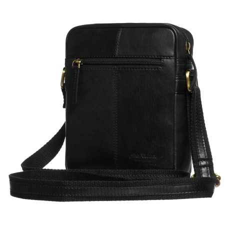 Geantă elegantă de culoare neagră pentru bărbați, din piele naturală, cu buzunar exterior cu fermoar - Peterson PTR-PTN YP002-TUM-0437 B [3]