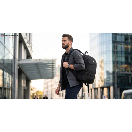 Rucsac mare din poliester negru cu închidere cu fermoar și compartiment pentru laptop - Peterson [9]