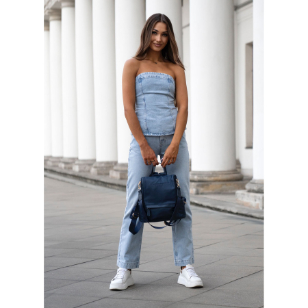 Rucsac de damă din nailon și piele ecologică de culoare bleumarin, cu închidere cu fermoar - Peterson PTR-PTN JN-12-0207 NAVY [5]