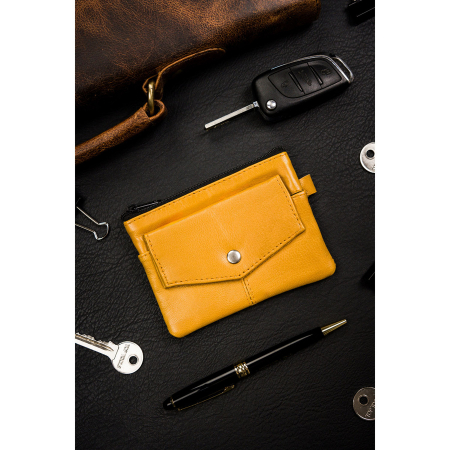 Husa galbena pentru chei din piele naturala cu inchidere cu fermoar PTR-KC-01-PDM YELLOW [1]