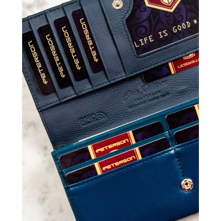 Portofel de damă bleumarin din piele naturală și ecologică cu închidere cu capsă - Peterson PTR-PTN PX20-F773 NAVY [6]