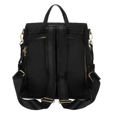 Rucsac negru de damă din nailon și piele ecologică cu bretele reglabile - Peterson PTR-PTN JN-12-0191 BLACK [10]