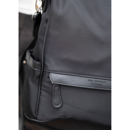 Rucsac negru de damă din nailon și piele ecologică cu bretele reglabile - Peterson PTR-PTN JN-12-0191 BLACK [12]