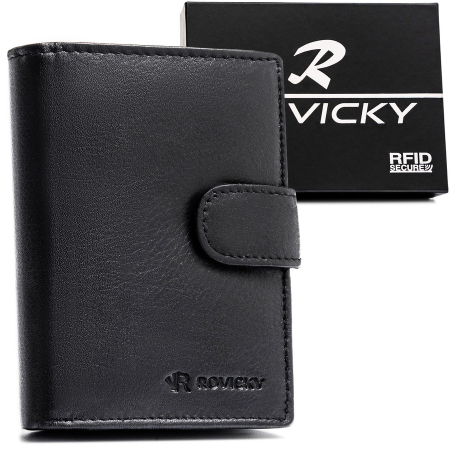  Wallets & Money Clips - Portofel negru bărbătesc din piele naturală, cu spațiu pentru certificatul de înmatriculare al vehiculului și echipat cu sistem RFID - Rovicky PTR-0800L-RVD-0260 BLACK