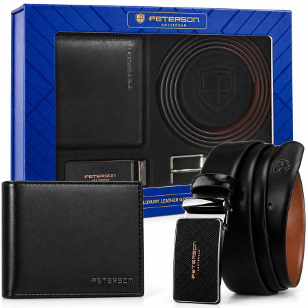 Handbags, Wallets & Cases  - Set cadou: portofel orizontal din piele neagră și curea reversibilă cu catarame interschimbabile - Peterson - Massimo – Gran Lusso