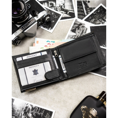 Portofel mare bărbătesc din piele naturală, de culoare neagră, cu sistem RFID - 4U Cavaldi PTR-N992-P-PDM-BL BLACK [7]