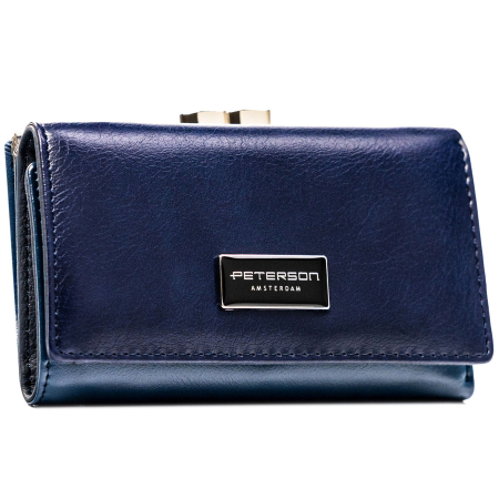 Portofel de damă din piele naturală și ecologică de culoare bleumarin, cu închidere cu capsă și clemă - Peterson PTR-PTN PX23-F773 NAVY [1]