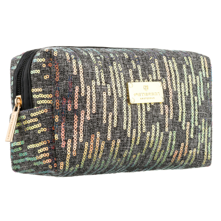  Cosmetic & Toiletry Bags - Geantă cosmetică neagră din poliester decorată cu paiete, închidere cu fermoar - Peterson PTR-PTN KOS-DA-19-3576 B