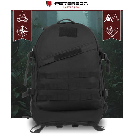 Rucsac militar negru cu bretele reglabile, trei compartimente - Peterson PTR-PTN BL003-8069 BLACK [6]