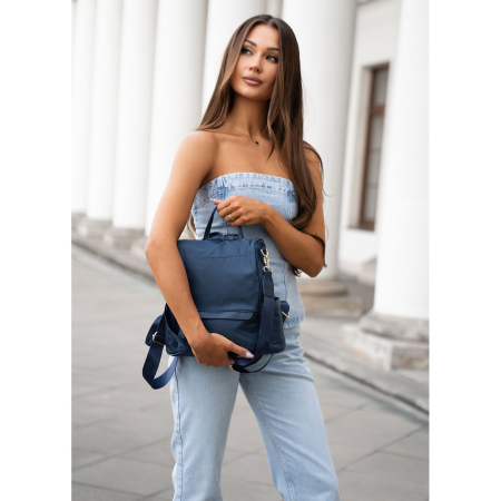 Rucsac de damă din nailon și piele ecologică de culoare bleumarin, cu închidere cu fermoar - Peterson PTR-PTN JN-12-0207 NAVY [4]