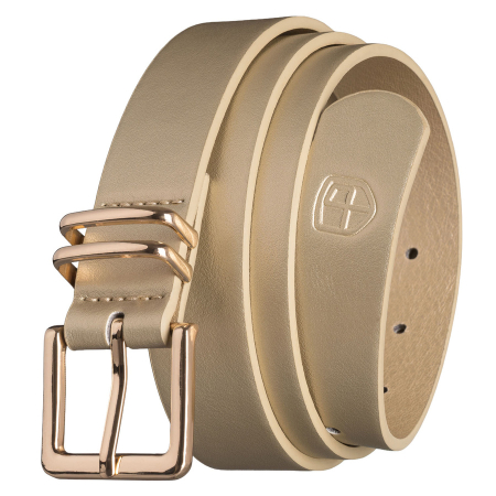  Belts - Curea de damă bej, îngustă, din piele ecologică, cu cataramă aurie - Peterson PTR-PTN STU-20G1