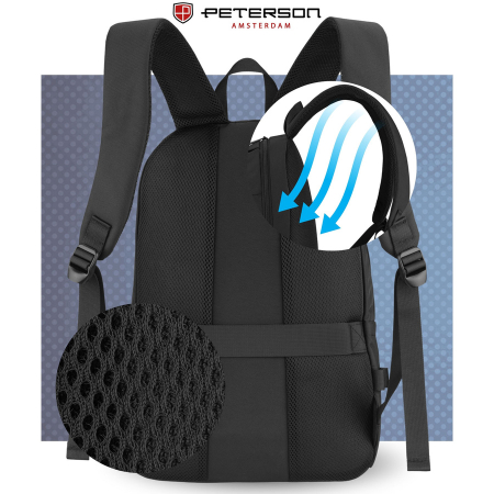 Rucsac mare, negru, din poliester, cu compartiment pentru laptop și compartiment individual - Peterson [6]