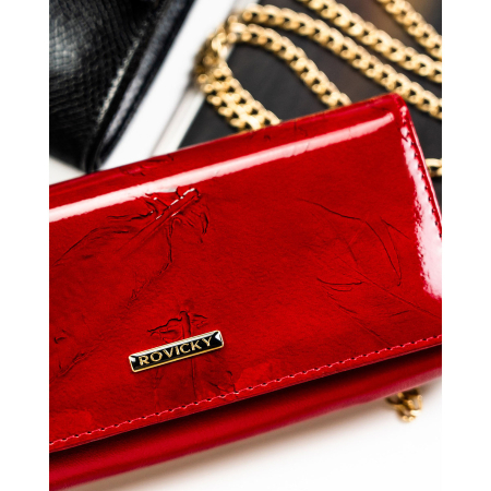 Portofel mare de damă din piele lăcuită roșie, confecționat din piele naturală și ecologică, protecție RFID - Rovicky PTR-RPN-28-YM-5838 [3]