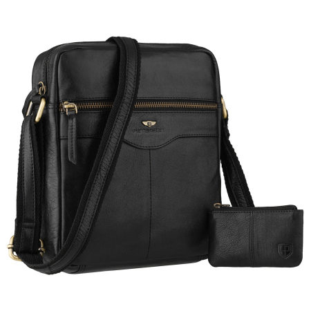  Handbags - Geantă bărbătească neagră din piele naturală, cu un singur compartiment - Peterson