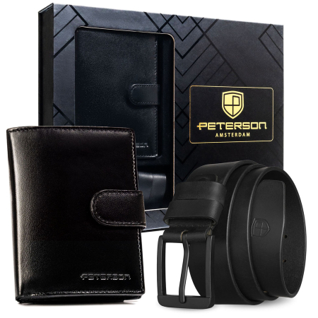  Handbags, Wallets & Cases  - Set cadou: portofel vertical bărbătesc de culoare neagră și curea din piele ecologică cu cataramă clasică - Peterson