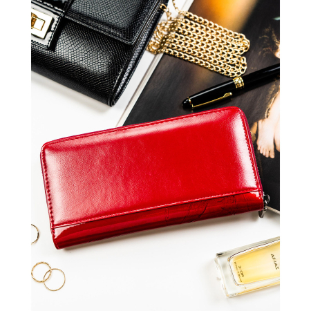 Portofel mare de damă cu fermoar, roșu, piele lăcuită, naturală și ecologică, RFID STOP - Rovicky PTR-RPN-25-YM-5814 [4]