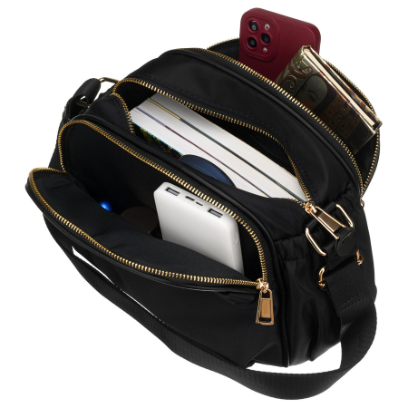 Geantă de damă din nylon, neagră, cu un singur compartiment și șase buzunare - Peterson PTR-PTN JN-15-0337 BLACK [15]