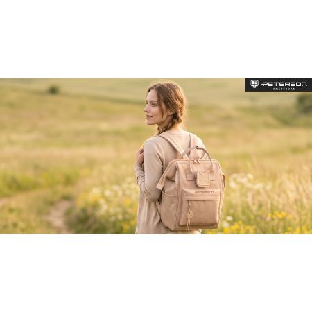 Rucsac bej pentru femei cu spațiu pentru laptop, fabricat din poliester, cu un singur compartiment - Peterson [10]