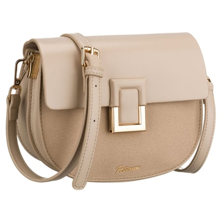 Genti Dama - Geantă de damă bej în formă de potcoavă, cu închidere cu clip magnetic - Peterson PTR-PTN PIWONIA BEIGE