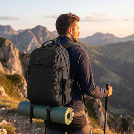 Rucsac mare, cu două compartimente, din poliester negru, pentru turiști - Peterson [1]