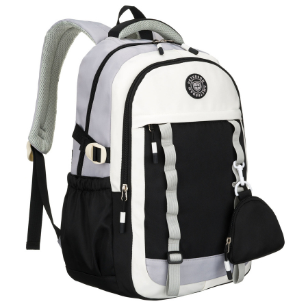  Backpacks - Ghiozdan școlar alb-negru din poliester cu o husă suplimentară practică - Peterson PTR-PTN 8603-1310 BLACK
