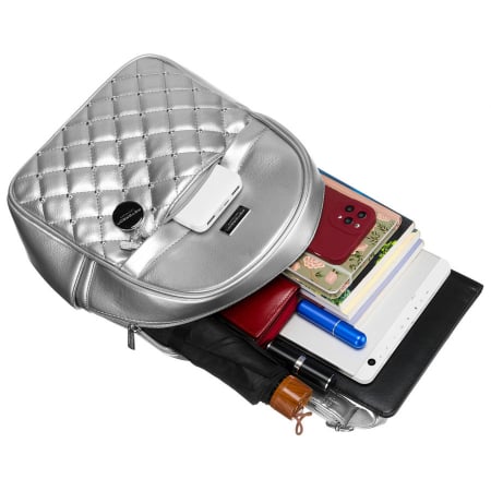 Rucsac de damă argintiu strălucitor, decorat cu matlasare și nituri, piele ecologică Peterson PTR-PTN SPY-1-PIL SILVER [8]